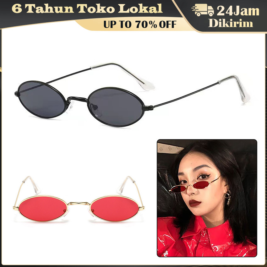 Kacamata Hitam Retro Frame Metal Kecil / Kacamata Vintage UV Protection / Model Unisex Stylish untuk