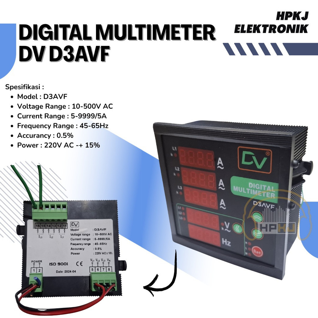 DV Digital Panel Meter DV3AVF / Ampere - Volt - Hz