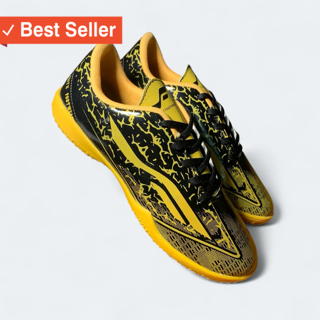 FAITH FOOTWEAR - SEPATU FUTSAL ORIGINAL ANAK KIDS SPIDER BLACK GOLD TERBARU/ Sepatu Futsal Murah