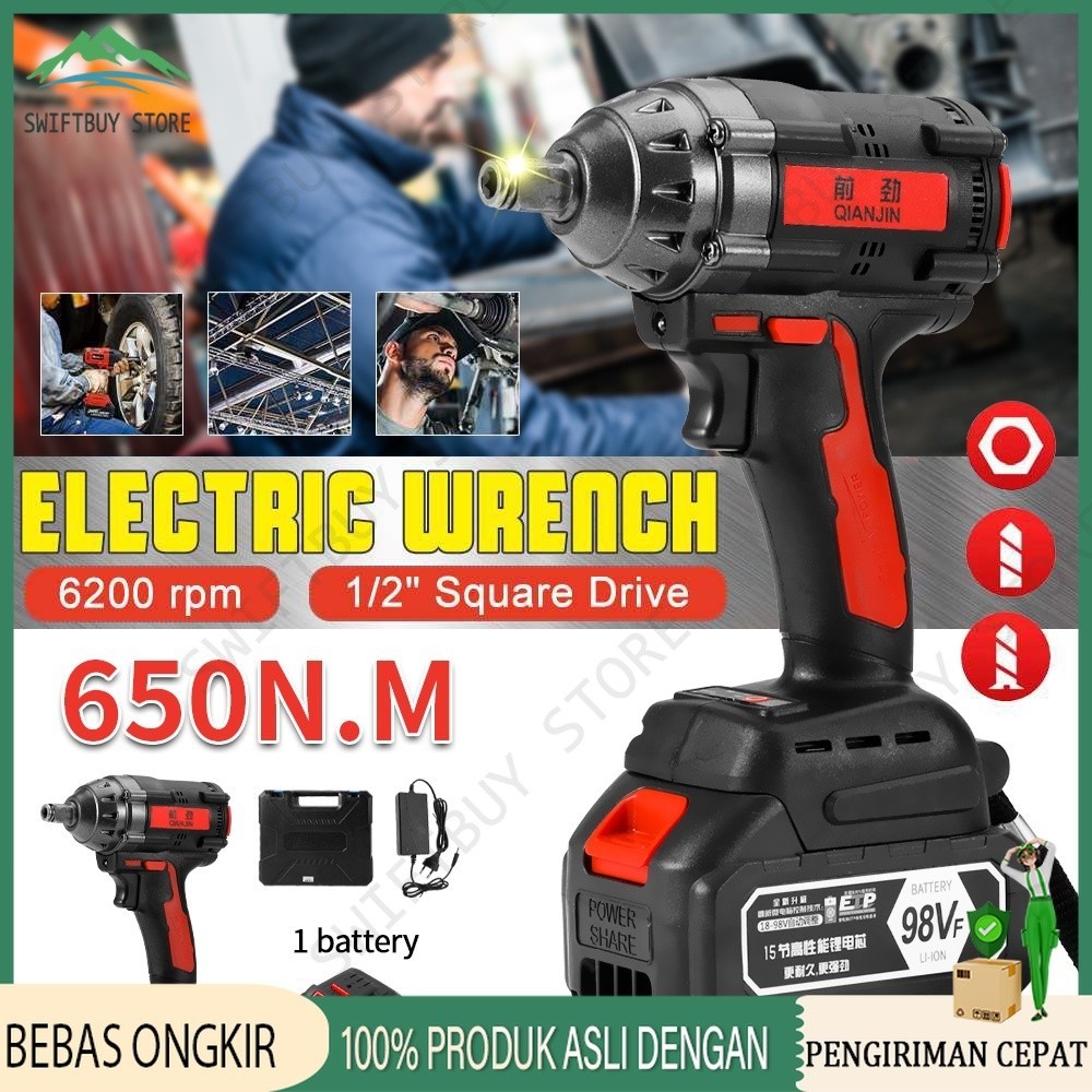 98V Impact Wrench Cordless Electric Impact Wrench 13 Buah Set 98V Impact Wrench Brushless Bor Batera