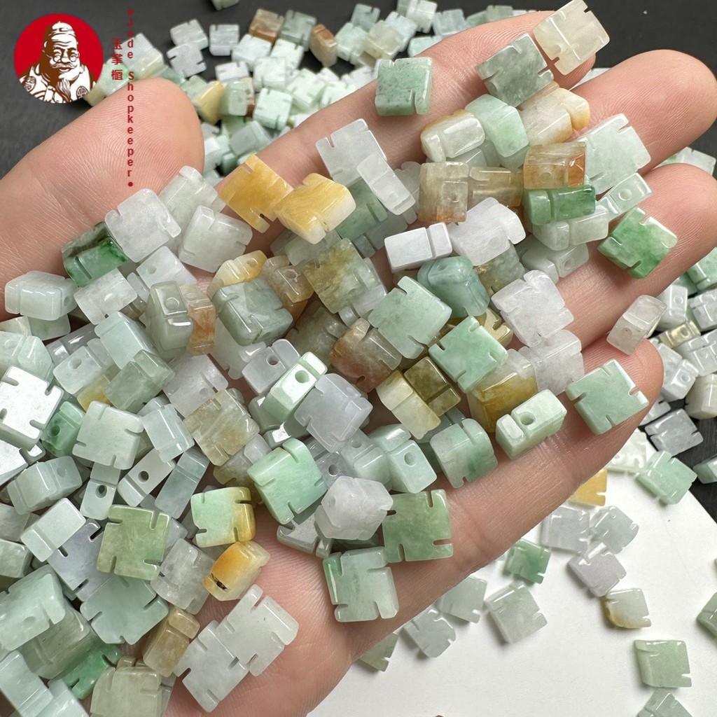 (5 pcs / harga) Natural A jadeite, swastika, pernak-pernik, besar 8 × 3,8MM kecil 6,2 × 3,7MM gelang