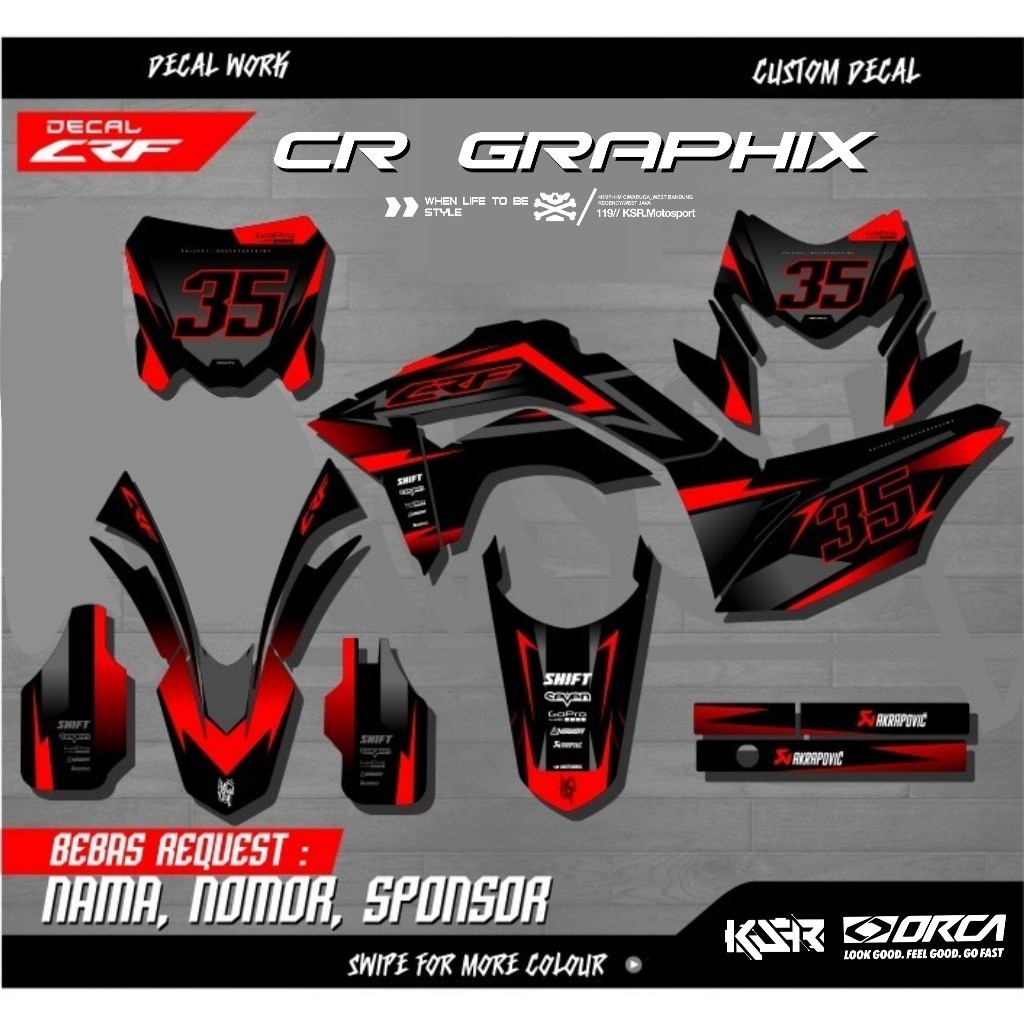 DECAL CRF 150 L SUPERMOTO FULL BODY HITAM SUPER GLOSSY DOFF DESAIN KEREN KLX DTRACKER WR