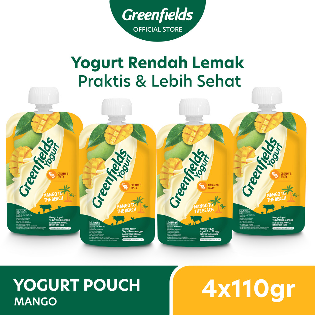 

[Bundling 4] Greenfields Yogurt Pouch Mango 110gr - Fresh Yogurt for Daily Healthy Snack