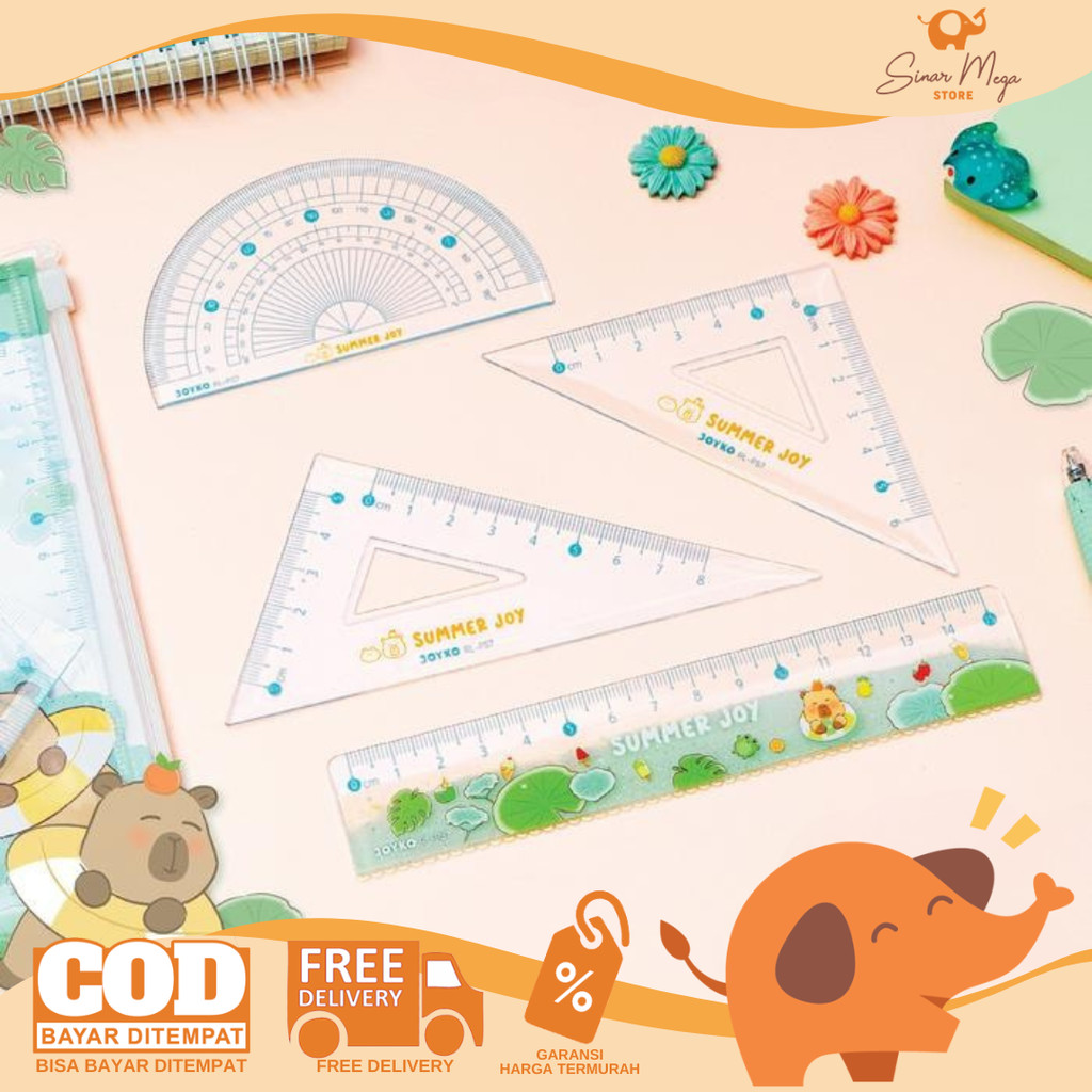 

Joyko Ruler Set Penggaris RL-PS7 1 Set 4 Pcs Summer Joy Penggaris Mistar Busur Segitiga