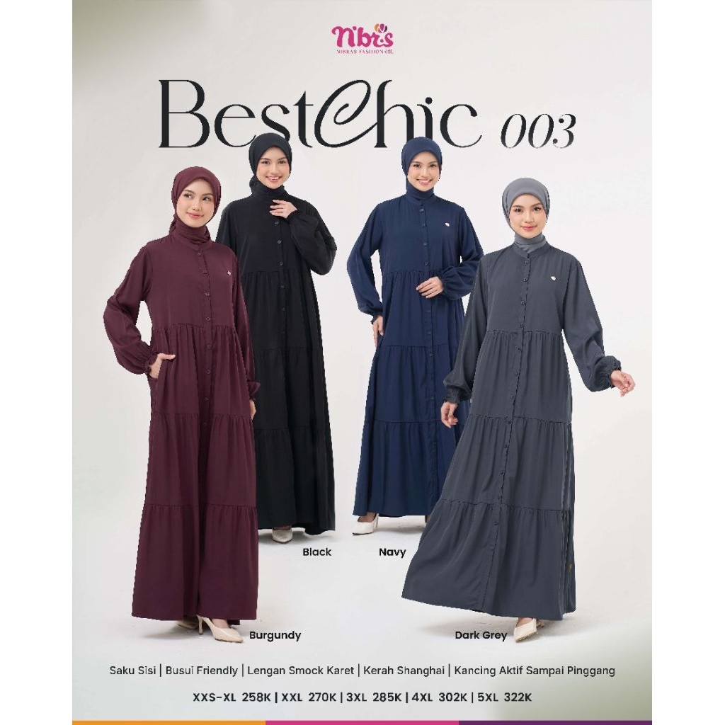 Nibras Gamis Rayon Premium Bestchic 003 | Gamis Hitam Polos Rayon | Gamis Dark Grey | Gamis Burgundy