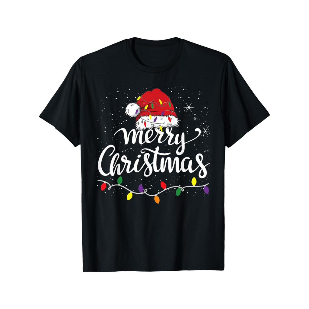 Kaos Natal Santa - Kaos Pria Keluarga, Desain Lampu & Topi