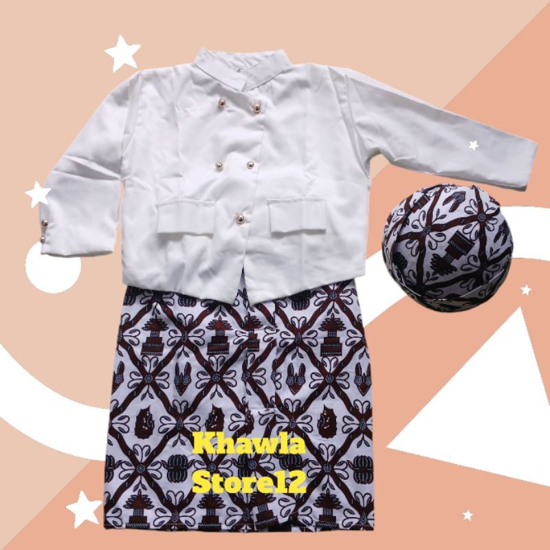 TARIMARSHOP Setelan Beskap Premium Anak Laki/Baju Adat Jawa Anak/Batik Sido Luhur(Blangkon Solo)