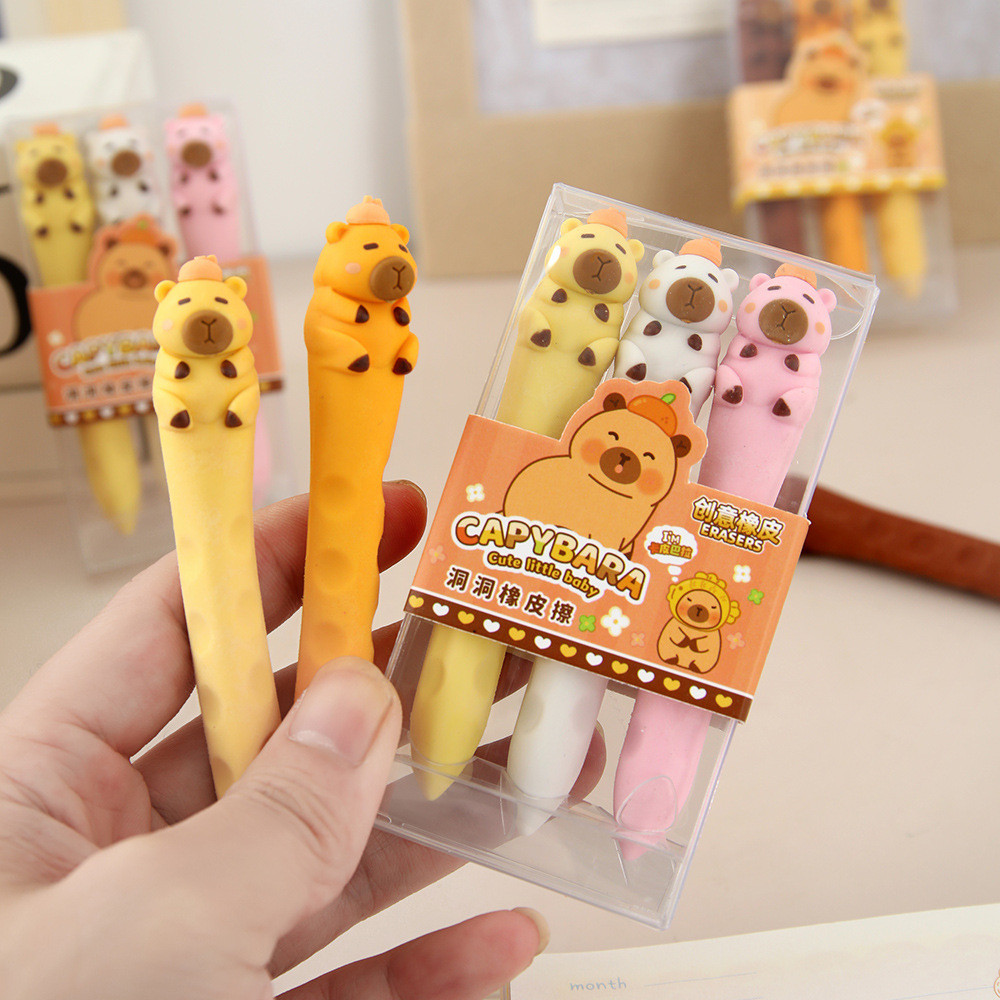 

3Pcs/Box Cute Capybara 3D Erasers Funny Cartoon Creative Animal Erasers Stationary Gifts Mini School Office Supplies for school