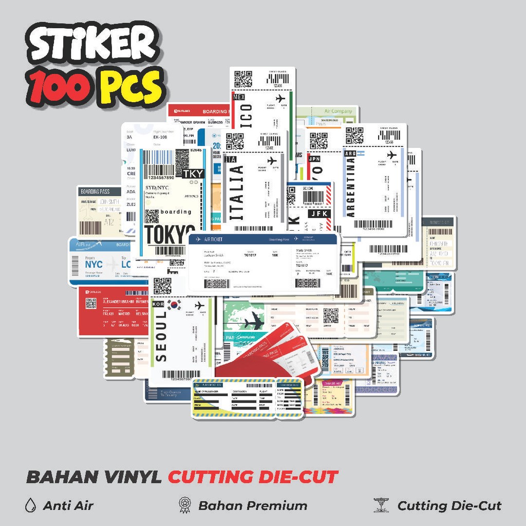 

Terbaru! 50 pcs Stiker Tiket Air Boarding Pass Dekorasi Lucu Kreatif untuk Notebook, Skateboard, HP
