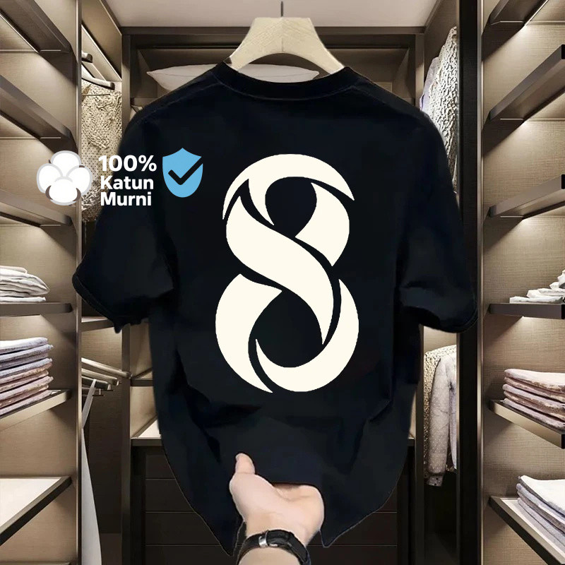 【✅Dingin & Bernafas】Kaos Unisex Motif Angka 8 Seni, Katun Berkualitas, Nyaman Bernapas, Oversize Fit