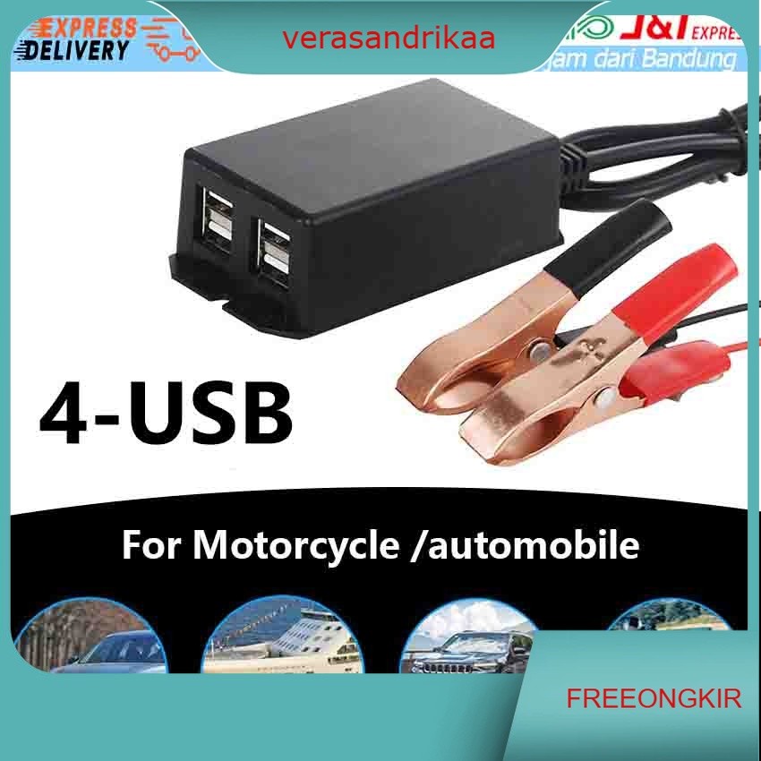 4 USB Charger Aki di Motor - Sambungan Charger HP ke Aki Motor - Casan HP di Motor - Charger Motor