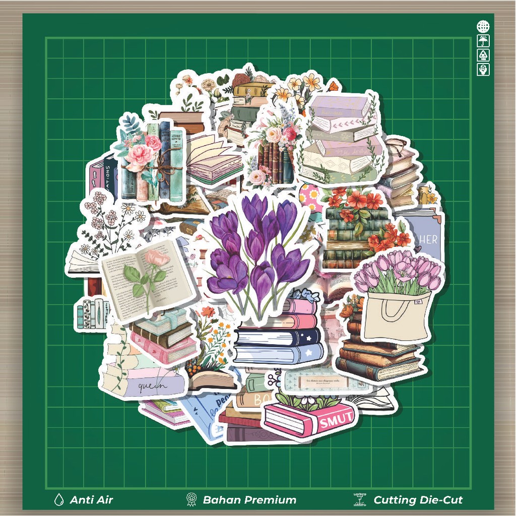 

HOT 50 PCS STIKER Stiker Books & Flowers [Buku & Bunga] Stiker Fashion Cars Decal Dingin Kartu Album Custom Vinyl Anti Air- Sticker Aesthetic Buku Journal Koper Casing HP Tablet Laptop Helm Motor Botol Minum