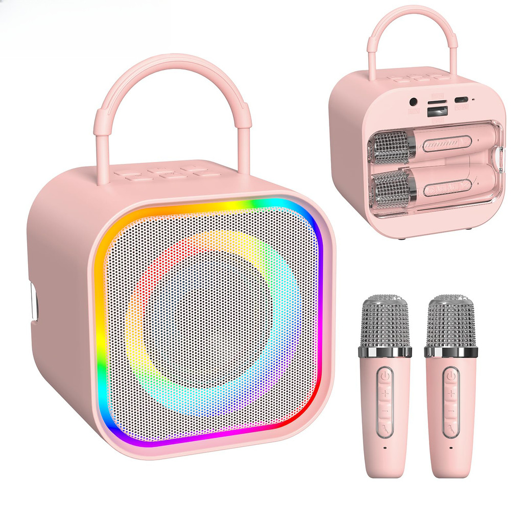 Mini Karaoke Machine for Kids Girls  Portable All in one Bluetooth Karaoke Speaker with 2 mic for Ho