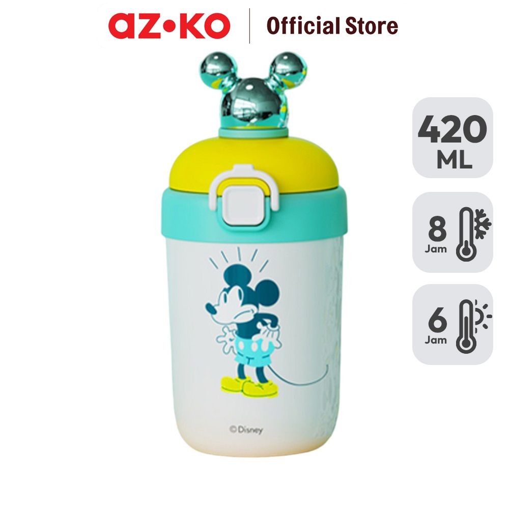 AZKO Ataru Botol Vacuum Flask Stainless Steel Dengan Strap Mickey 420 ml - Hijau Tumbler Botol Air T