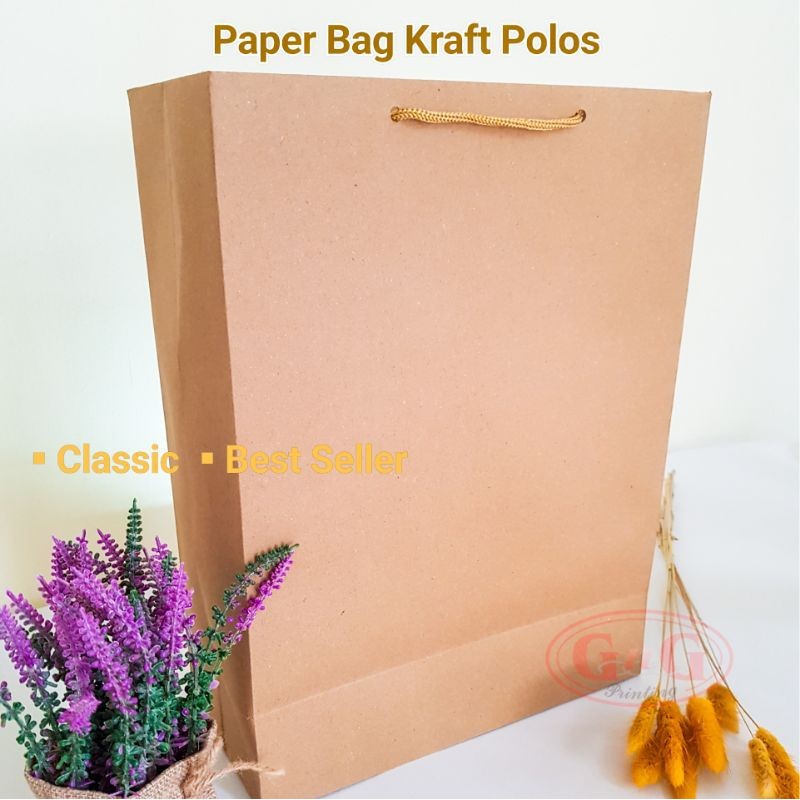 

DISKON Paper Bag Polos / 20pcs / Tas Kado Kertas Kraft / Paperbag Shopping Bag / Packaging / Uk. 26x12x34 ORI