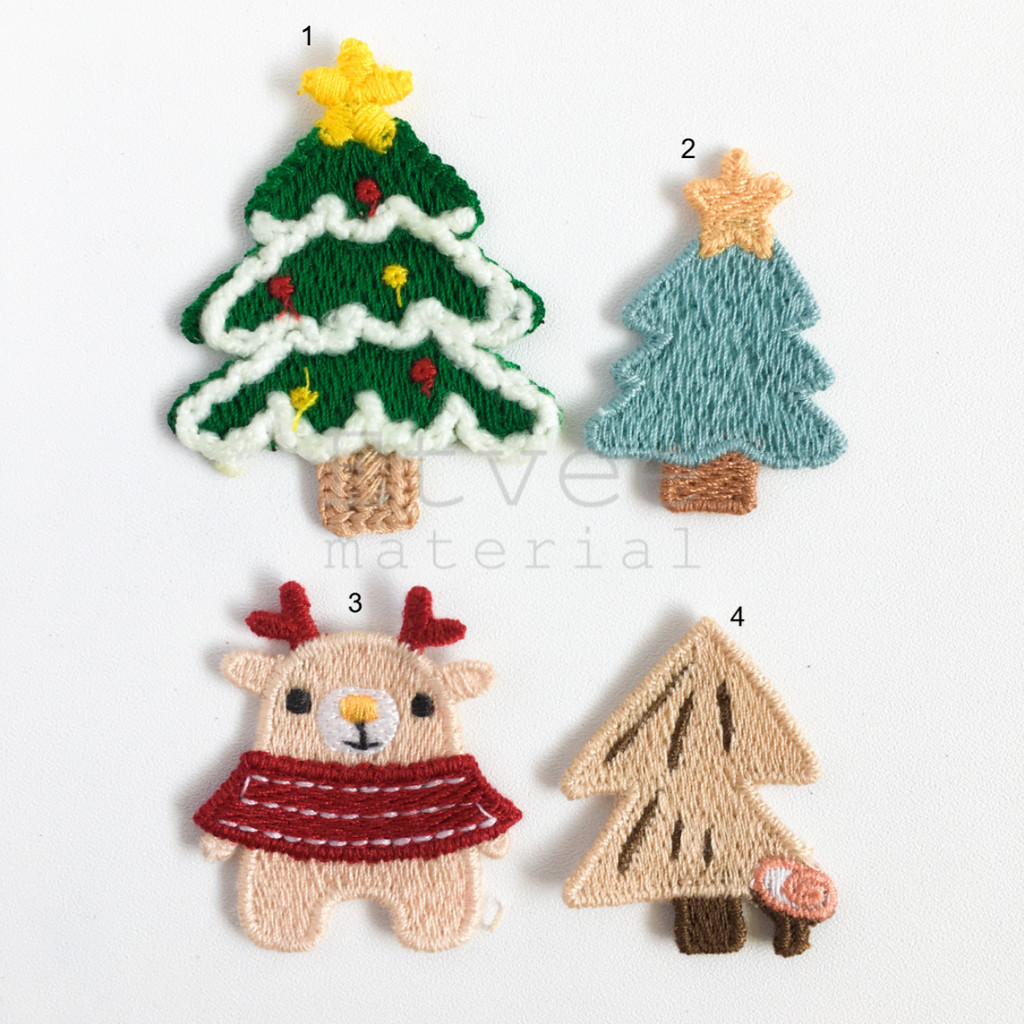 APK206 Aplikasi knit rajut bros christmas tree pohon natal rusa bordir