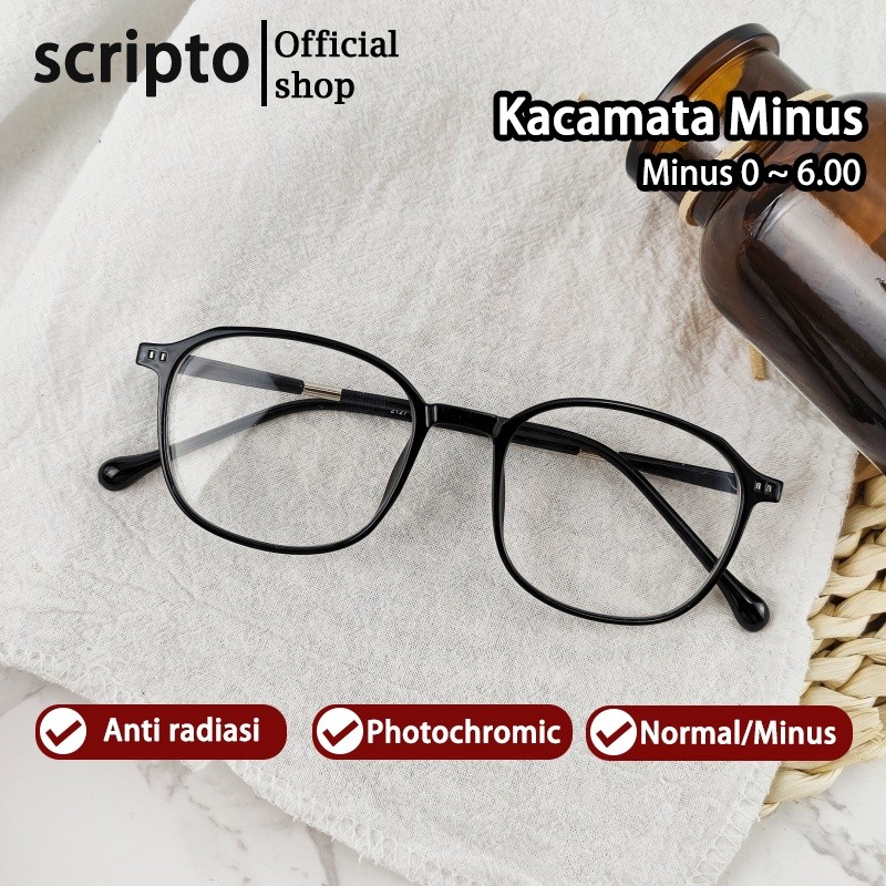 Scripto Kacamata Photocromic Wanita Minus Wanita Pria Cowok 2 In 1 Bluecromic Potocromic Fotocromic 