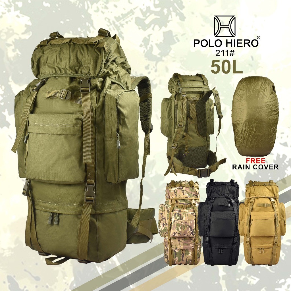 Bagshops-Tas Ransel Camping Polo Hiero 211 Tas Backpack Army Tas Travel Mudik-Tas Army Camo