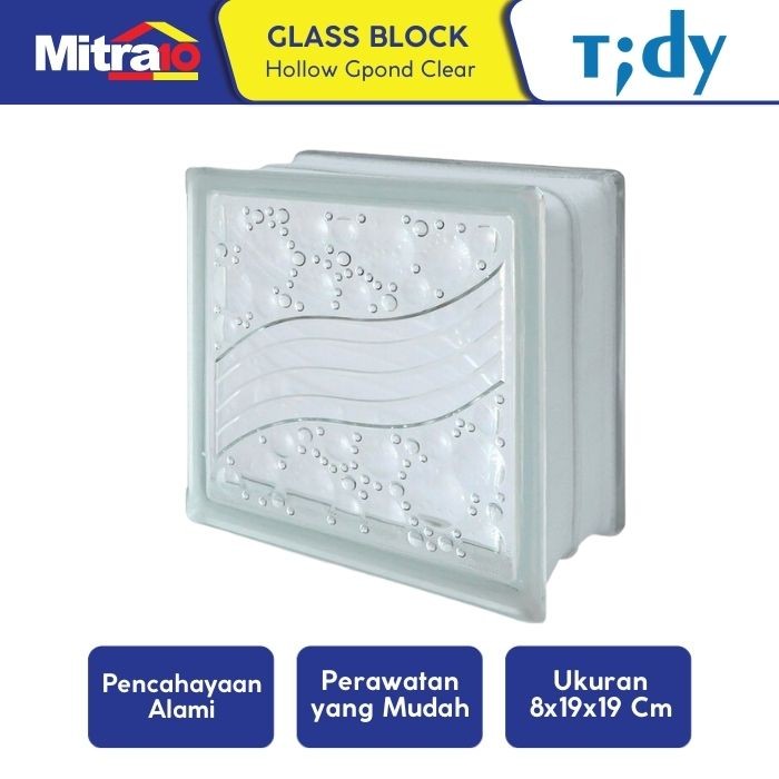 Glass Block Hollow Tidy Gpond Clear 8x19x19cm - Bening