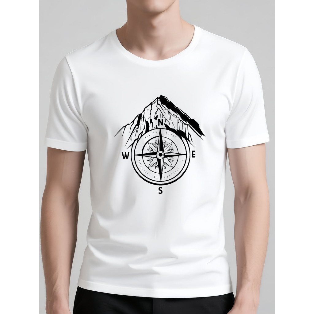 Kaos Pria Besar & Tinggi Semua Musim - Lengan Pendek Polyester Bernapas dengan Cetakan Grafis Kompas