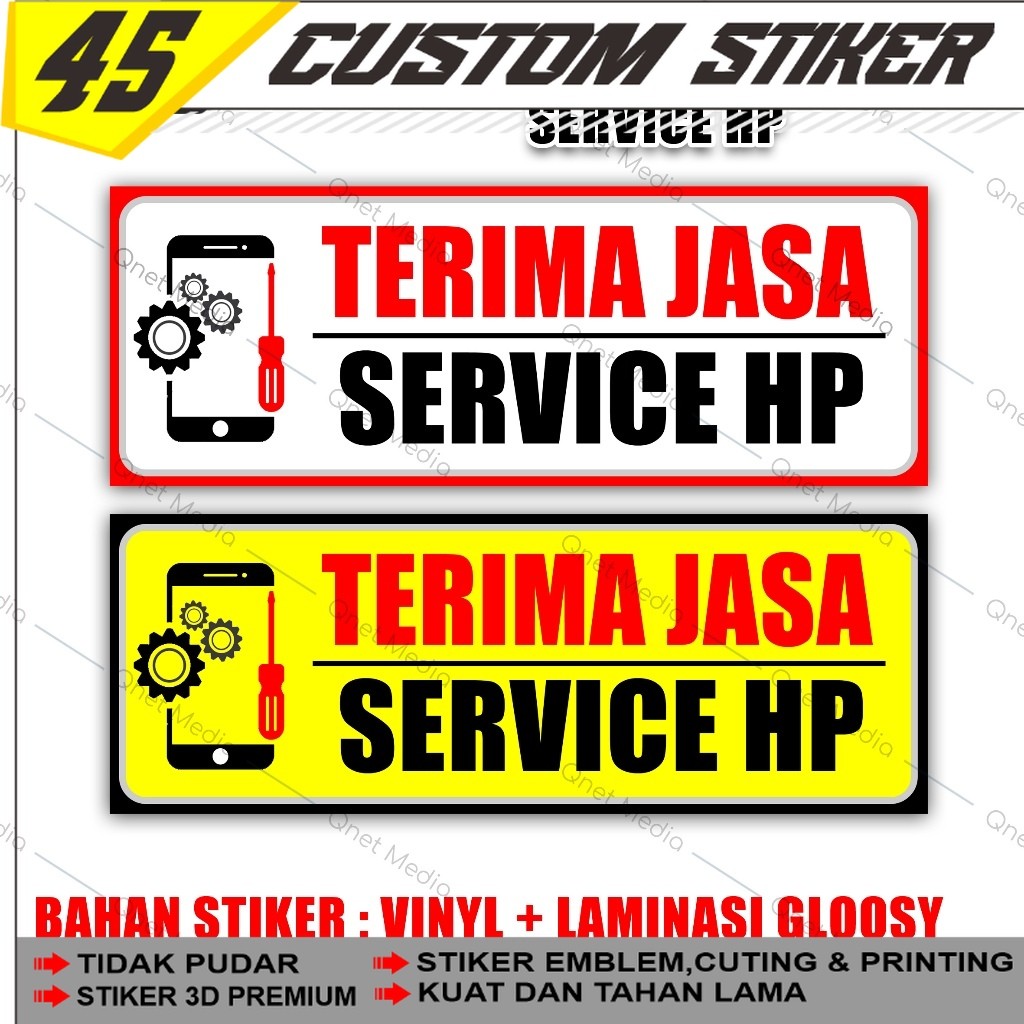 Stiker Disini Terima Jasa Service Hp | Bahan Vinyl + Laminasi Glossy