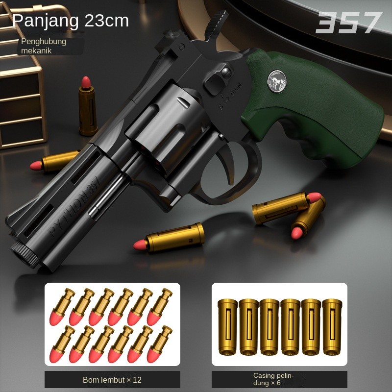 Senapan Soft Bullet Revolver Magnum Otomatis - Senapan Mainan Anak dengan Fitur Peluru Berderet & Ca