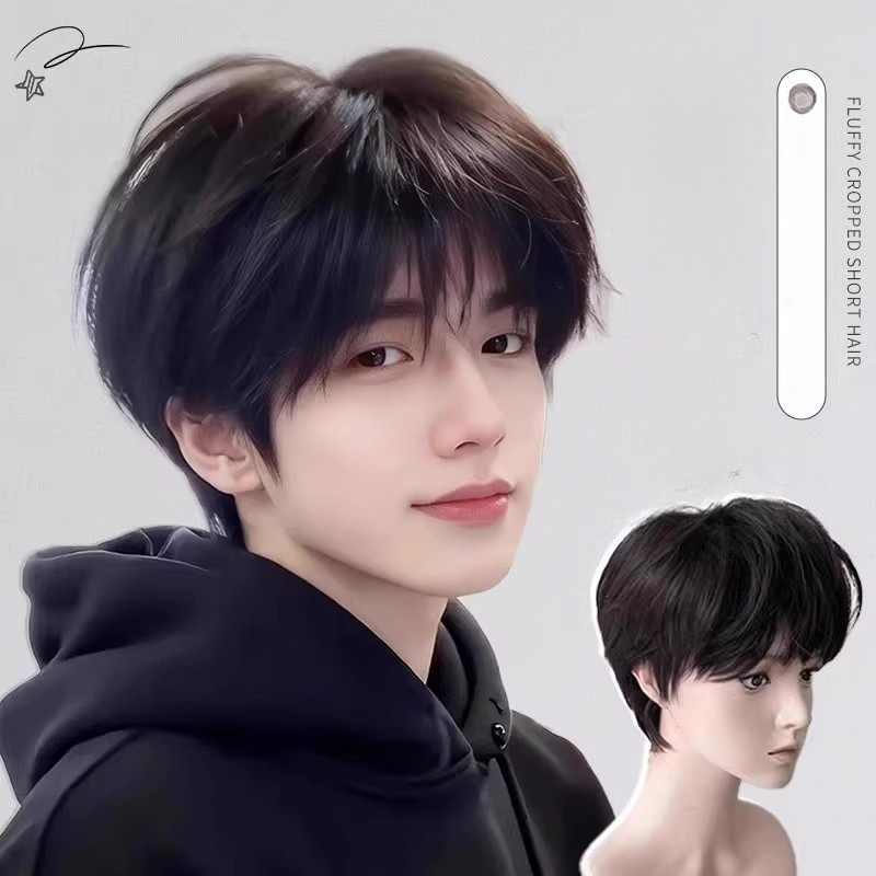 Cheng Wig Anak Laki-laki, Wig Kepala Penuh Rasa Muda, Penutup Rambut Pendek Perbedaan Korea, Penutup