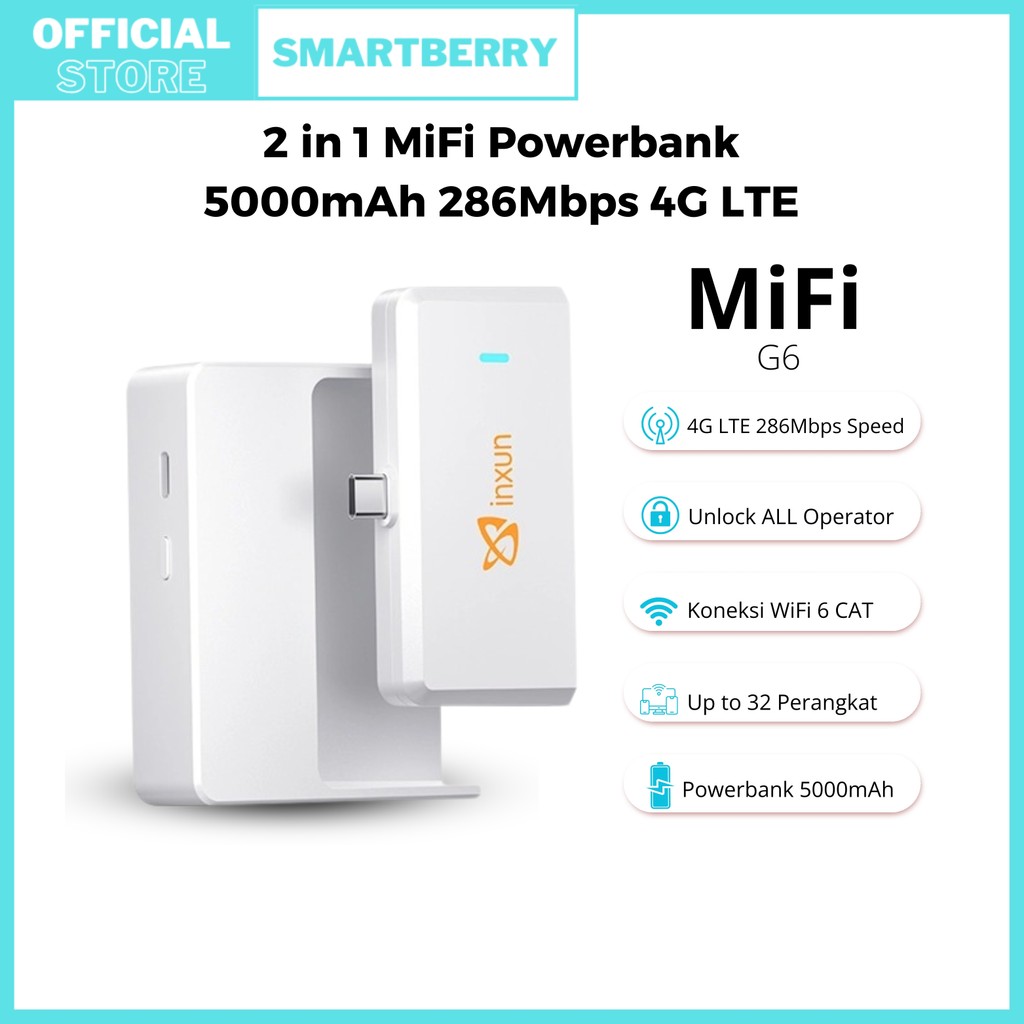 INXUN WIFI G6 MIFI PORTABLE WITH POWERBANK 5000 MAH 4G LTE WIFI6 LTE MODEM PORTABLE HOTSPOT