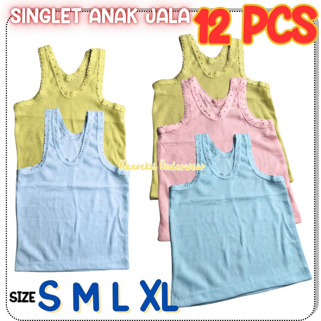 12 PCS SINGLET ANAK BALITA KAOS DALAM ANAK BAYI MOTIF JALA BOLONG READY STOK