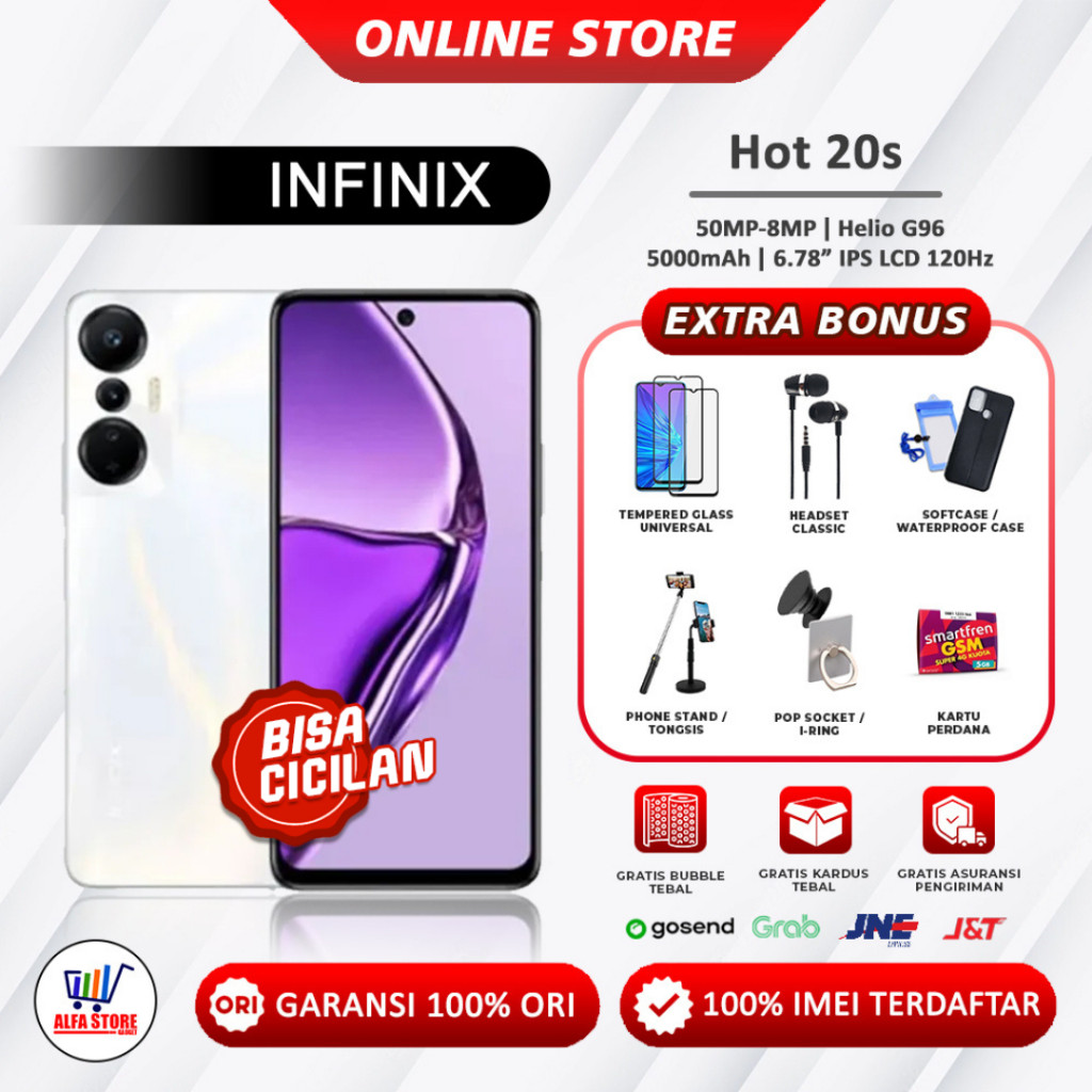 Infinix hot 20s NFC ram 8/128Gb extended 5Gb Garansi resmi