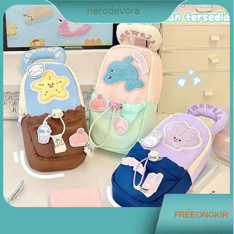 . [Ready]Aesthetic Kanvas Kotak Pensil Lumba-lumba, Kerang, dan Bintang Laut Lumba-Lumba Lucu Portab