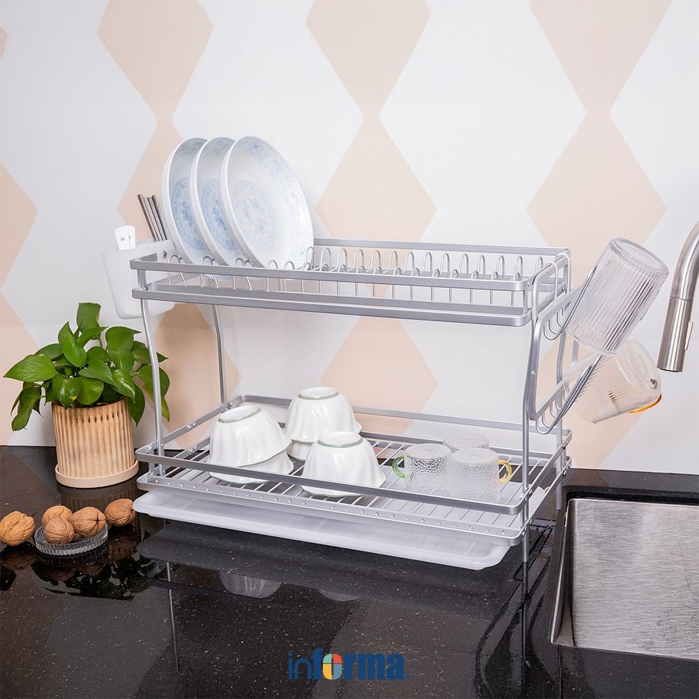 Informa Dazza Rak Piring 2 Tingkat - Silver Dish Rack Tempat Peralatan Makan Perlengkapan Dapur Rak 