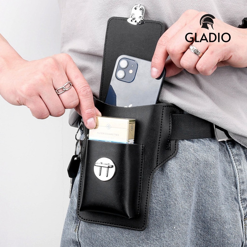 GLADIO Pouch Pria Hitam Nageven Pria Branded Premium GLD093B5 Simple  Kulit Keren