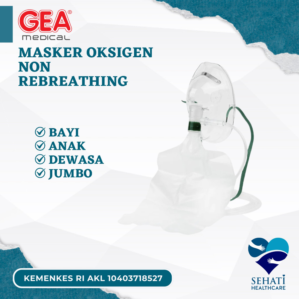 Gea Masker Oksigen Non Rebreathing Selang Bayi Anak Dewasa Oxygen Mask Baby Child Adult Kesehatan