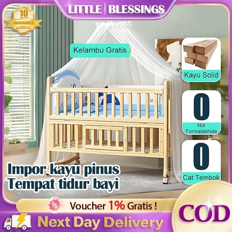 【Garansi 5 Tahun & 2 Tingkat 】Tempat Tidur Bayi Goyang Box Bayi  0-10 Tahun Free Kasur Bayi Set Kela