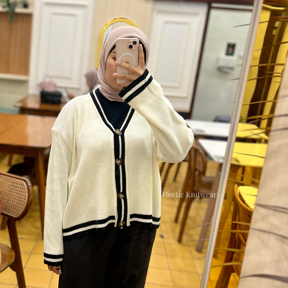 LAPAKSHOP HECTIC Kiyomi Knit Cardigan Oversize Premium - Cardigan Wanita Rajut Premium - Cardigan Ko