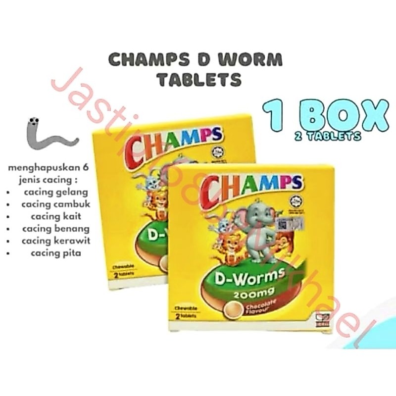 CHAMPS D-WORMS 200MG Chocolate Flavour 1 Box 2 pcs