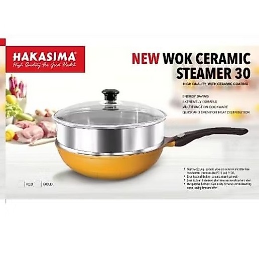 [NEW PRODUCT] HAKASIMA WOK STEAMER CERAMIC 30 GOLD PROMO SALE ALAT MASAK SERBAGUNA PANCI PENGGORENGA