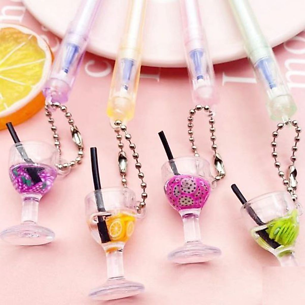 Pulpen Lucu Aesthetic Pulpen Bentuk Gelas Juice Fancy Pen Gantungan