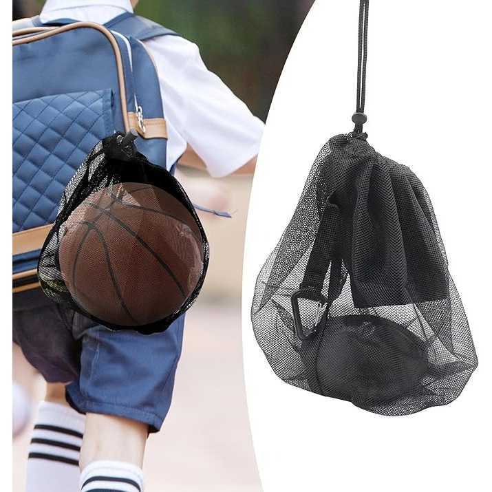COD Tas Tali Serut Jaring Mesh Hitam Polos Penyimpanan Bola Sepak Basket Futsal Voli Besar Untuk Cow