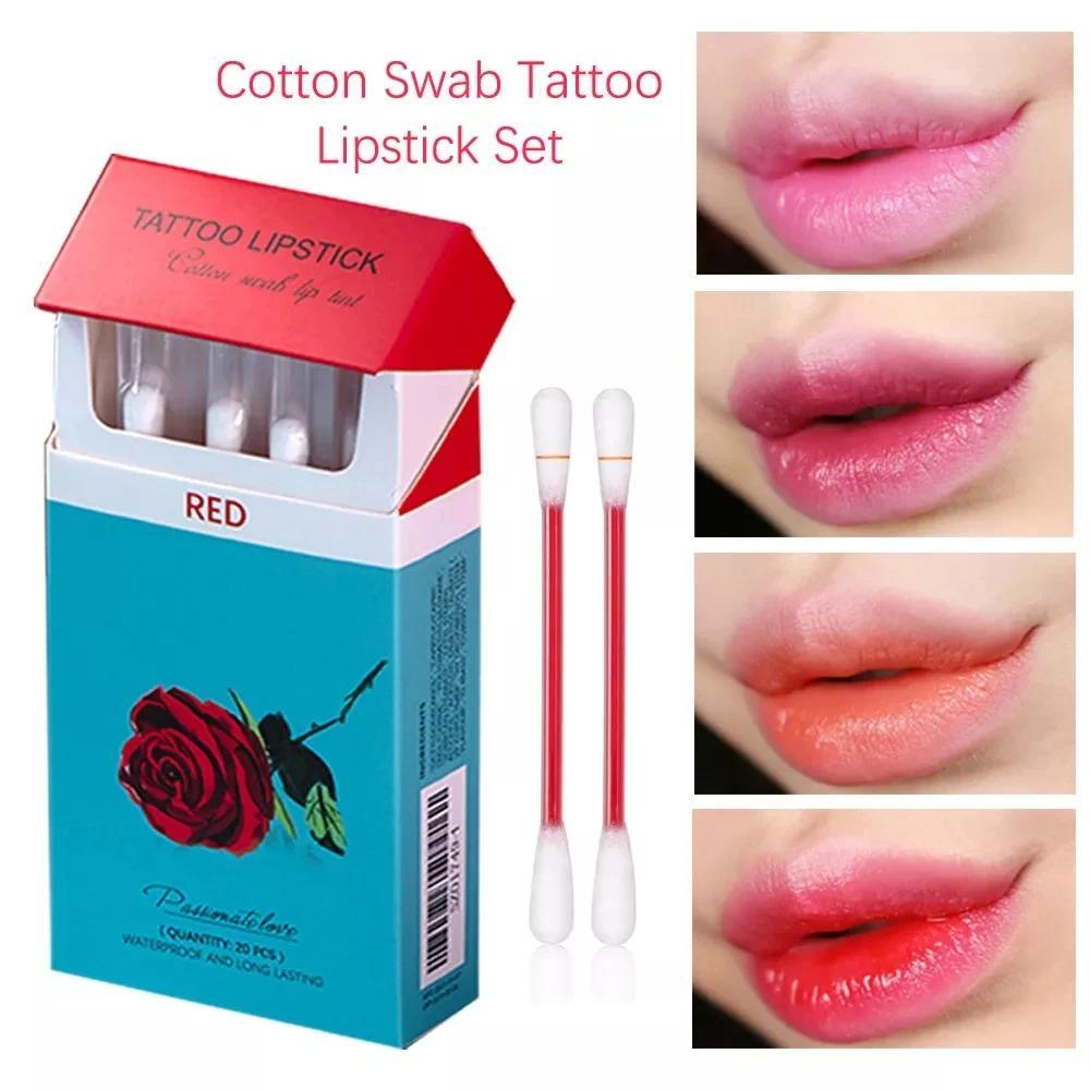 20pcs Lipstik Kapas Bentuk Batang Rokok, Lipstik Tato Anti Luntur, Tahan Lama, Tahan Air, Tahan Cium