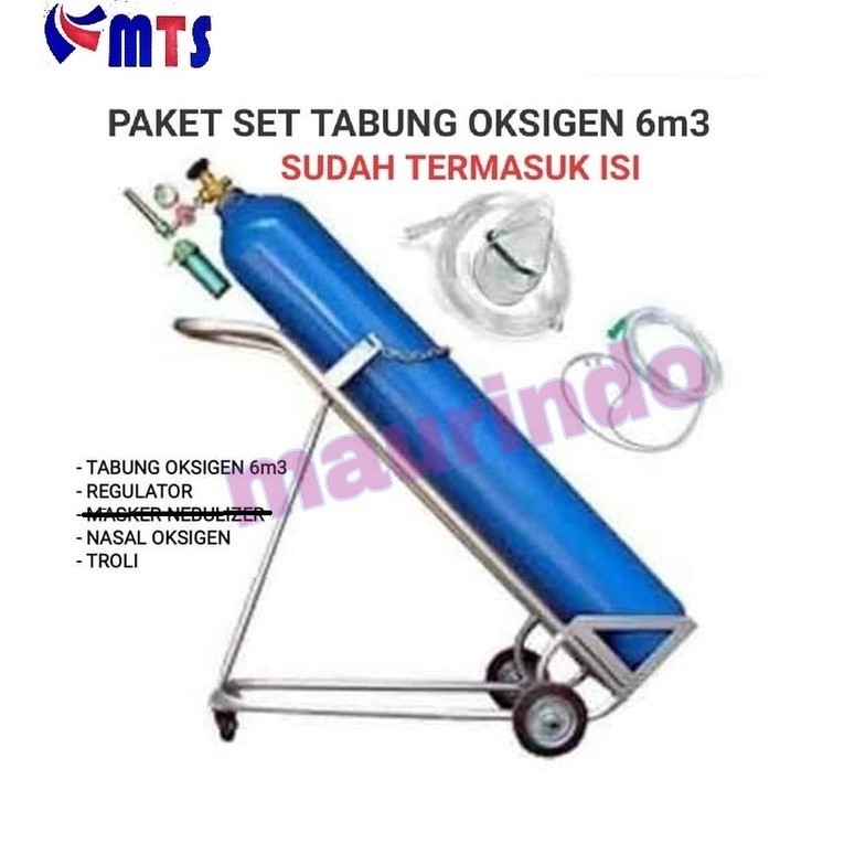 PROMO TABUNG OKSIGEN 6M3 6 M3 KOMPLIT TROLY DAN REGULATOR FULL SET LENGKAP