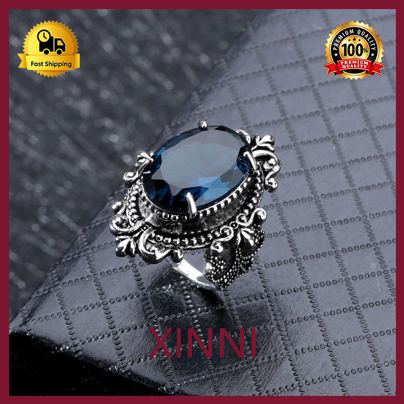 XINNI Cincin Perak S925 Topaz Biru Laut Baru