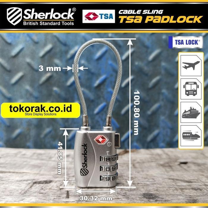 SHERLOCK GEMBOK TSA TALI SILVER SHERLOCK GEMBOK KOPER KABEL SLINK BRASS PADLOCK