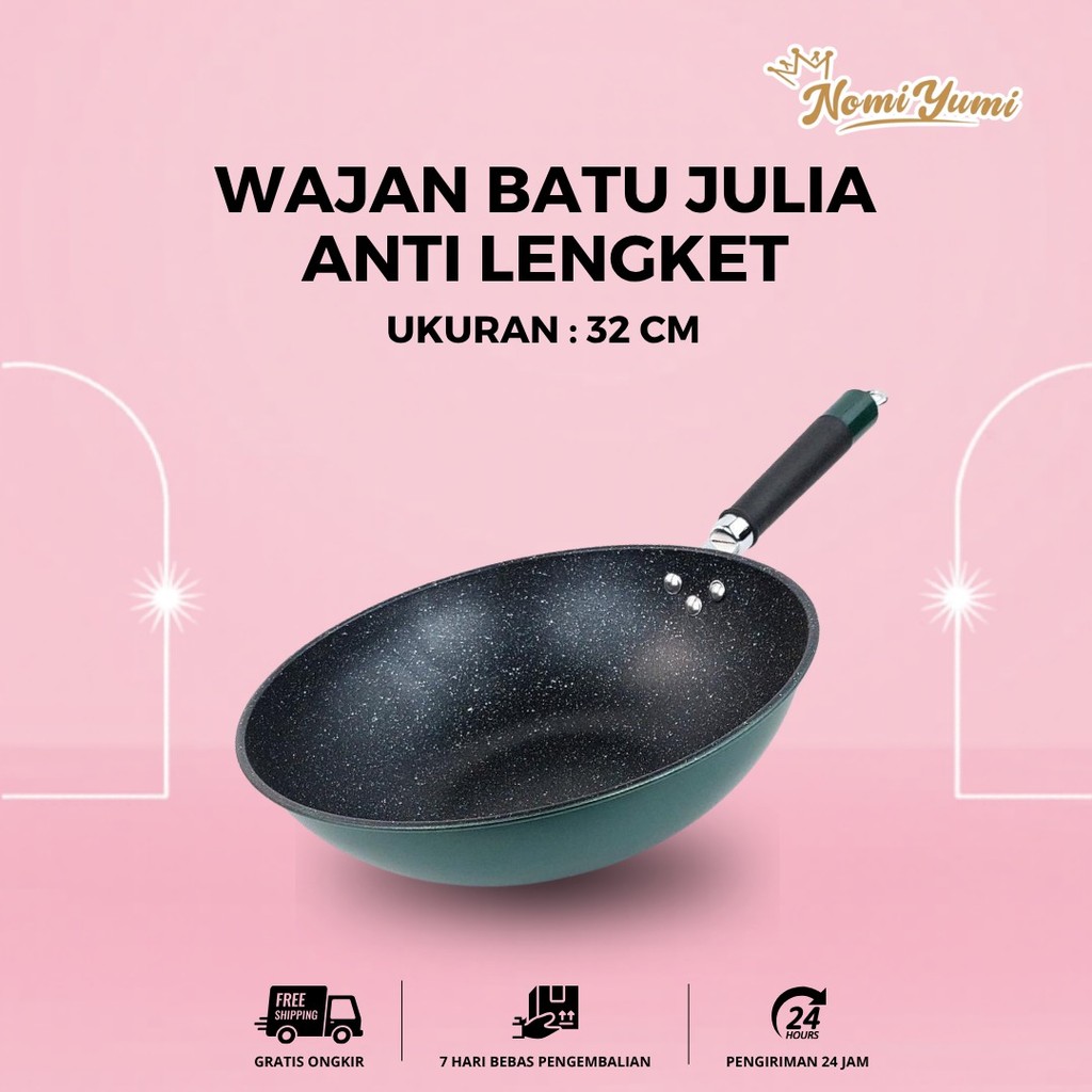 Wajan Batu Medis Anti Lengket 32 CM Wajan Penggorengan Granit Hitam
