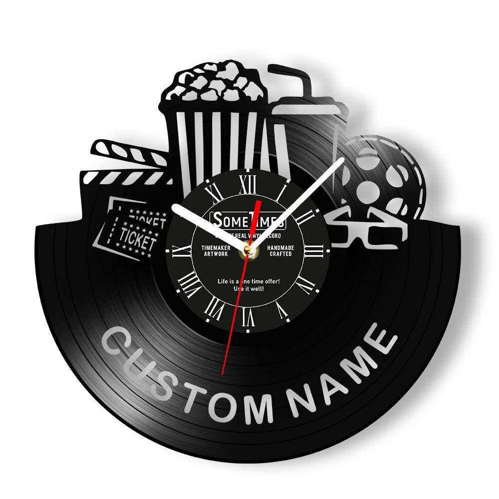 Custom Film Movie Cinema Vinyl Record Wall Clock Personalized Family Home Theater Name Sign Man Cave