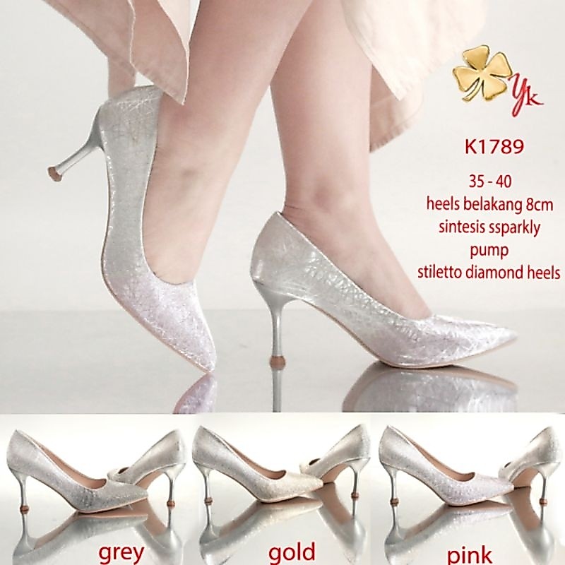 Ykshoes 1789 heels 8cm pump heels gold silver pink heels sepatu pump pantofel pesta stiletto heels s