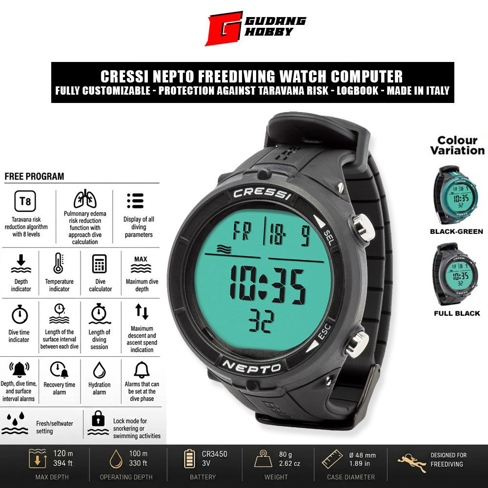 Dive Computer Cressi NEPTO / Dive Comp Freediving / Jam Tangan Untuk Freediving /  Cressi Nepto Free