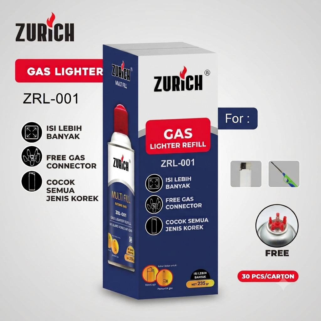 M2000 X ZURICH Refill Korek Api Gas Lighter 235g Modern Contemporary ZRL-001 (GIFTBOX)
