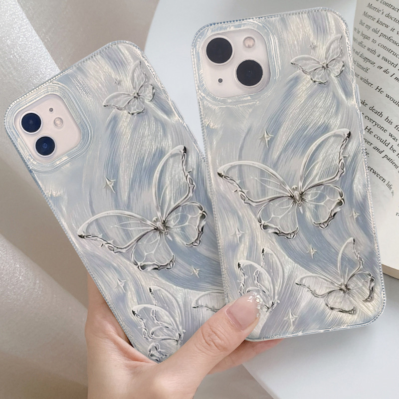 High-end Phone Case Silver Butterfly Camlet Phone Case Suitable for iPhone 13 12-DE